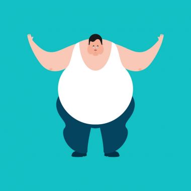 Yağ mutlu. Şişman adam merryl emoji. Vektör çizim