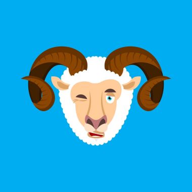 RAM kırpan yüz avatar. Koyun çiftlik hayvanı mutlu emoji. Ben vektör