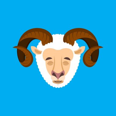 Ram uyuyor. Koyun uykuda emoji. Çiftlik hayvanı vektör illustratio