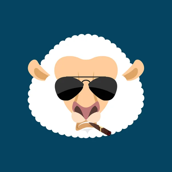 Fajny avatar poważne owiec emocji. EWE palenie cygar emoji. — Wektor stockowy