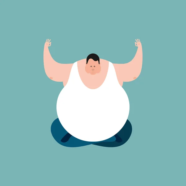 Tlustý jóga emoce. Statný chlap yogi, samostatný. Relaxace a medit — Stockový vektor
