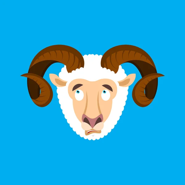 Ram 混淆表情脸头像。绵羊是困惑的情绪。远 — 图库矢量图片
