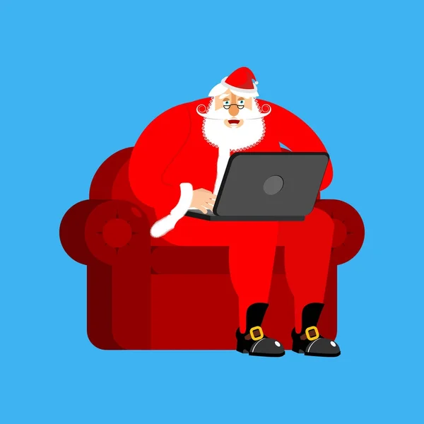 Santa Claus na židli v notebooku. Vánoční práce. Nový rok — Stockový vektor