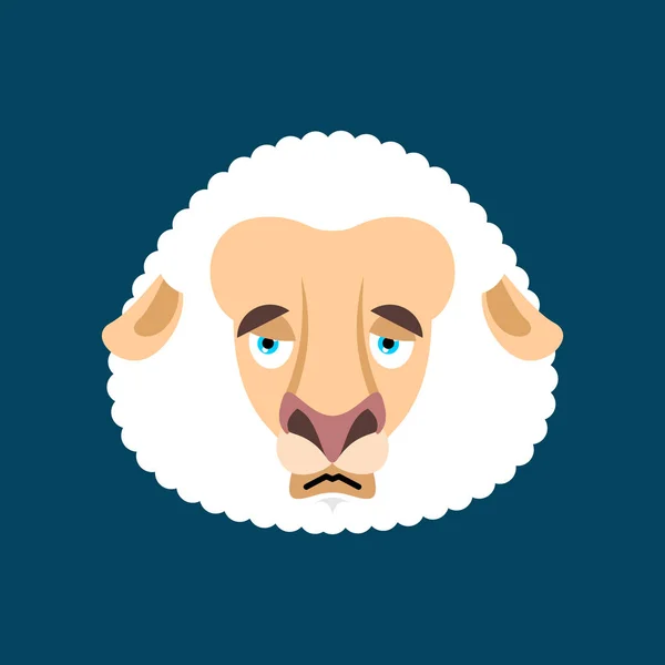 Avatar visage triste mouton. Animal de ferme émoji douloureux. Vecteur illus — Image vectorielle