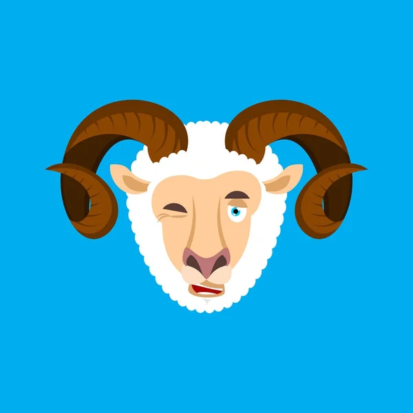 Ram 眨眼脸头像。绵羊农场动物快乐表情。向量 i — 图库矢量图片
