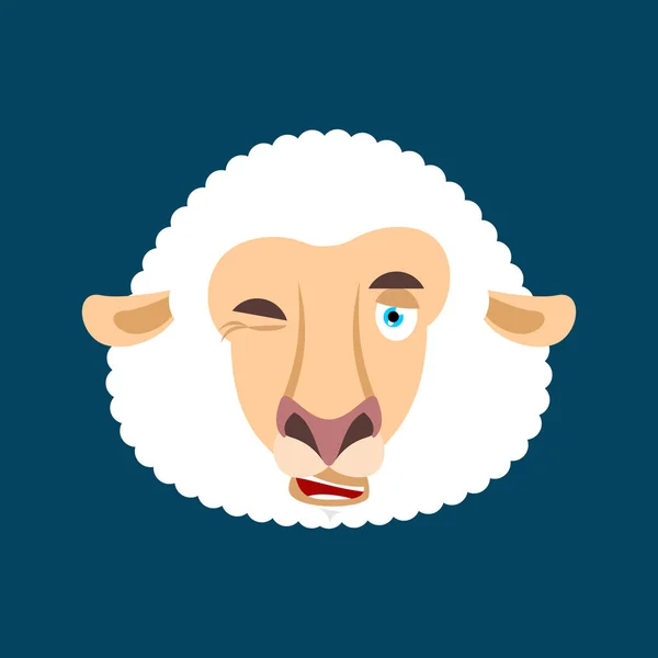 Avatar visage de mouton clignant des yeux. Ewe Farm Animal heureux emoji. Vecteur i — Image vectorielle