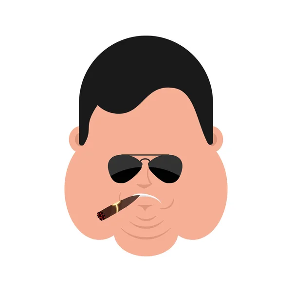 Avatar de cara séria e gorda. Um tipo forte a fumar emoji de charuto. Grande —  Vetores de Stock
