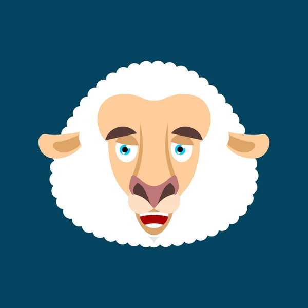 Sheep happy emotion face avatar. Ewe merryl emoji. Farm animal.