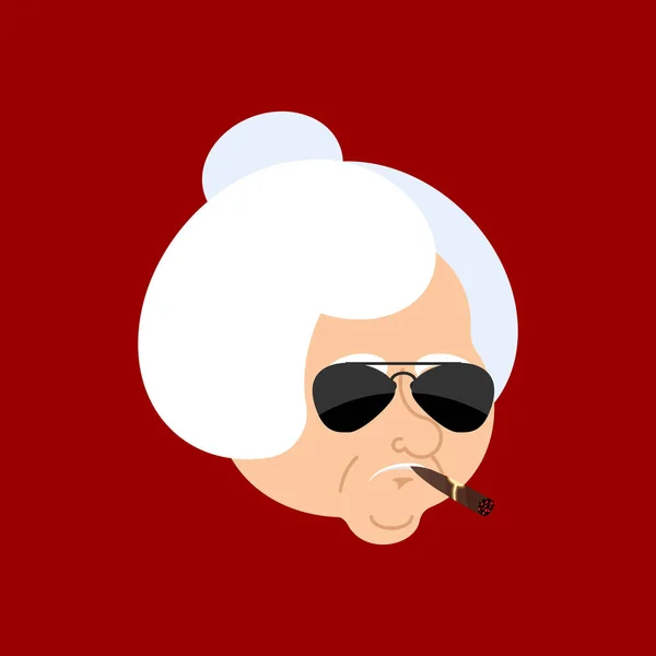 Abuela Cool avatar serio de emociones. abuela fumar cigarro — Vector de stock