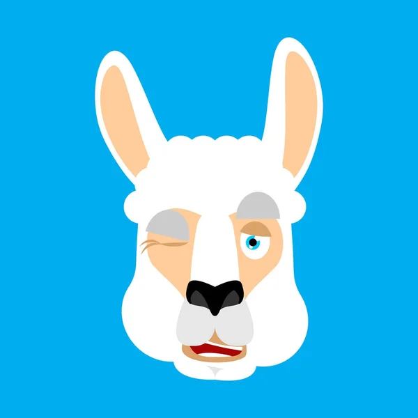 Lama Alpaka mrkající obličej avatar. Zvířecí šťastný emoji. Vektor osvětlení — Stockový vektor