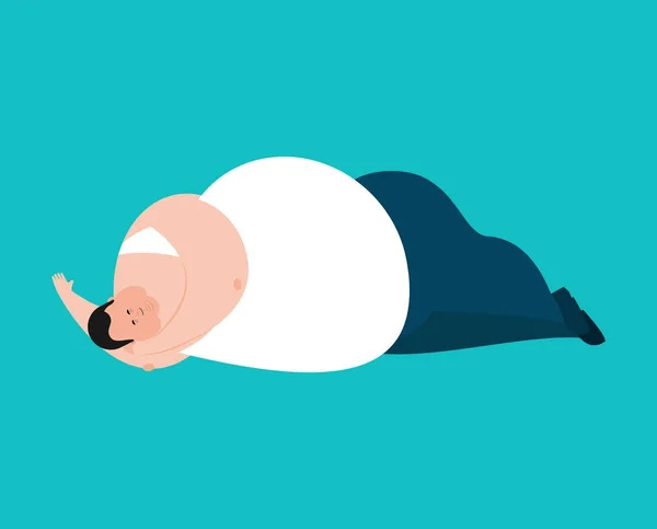 Dormir gordo. Un tipo fuerte y dormido emoji. Ilustración vectorial — Vector de stock