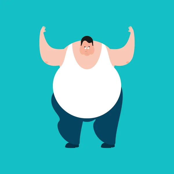 지방 감정 혼란. 뚱뚱한 사람은 난처 한입니다. 놀랍게도 남자. — 스톡 벡터