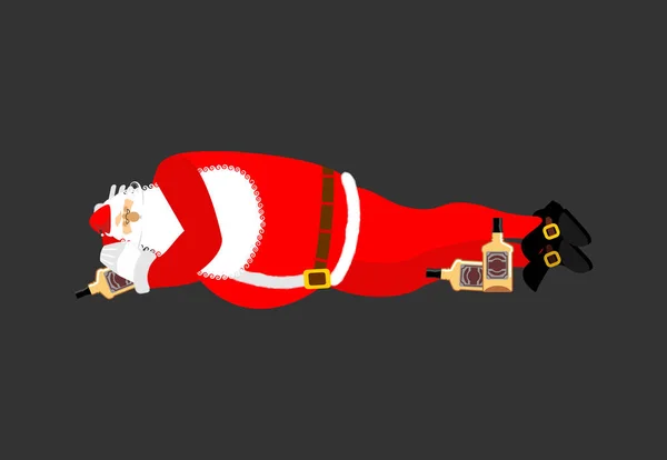 Weihnachtsmann schlafend Whisky trinkend. Betrunkener schläft Großvater. — Stockvektor