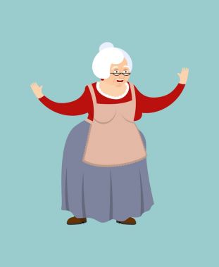 Büyükanne mutlu. Büyükanne neşeli emoji. Yaşlı kadın vektör illustra