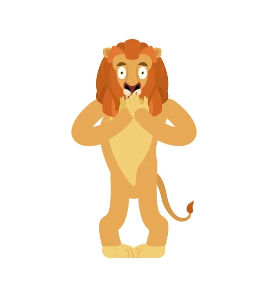 O Leão assustou o OMG. Animal selvagem Oh meu Deus emoji. Besta assustada . — Vetor de Stock
