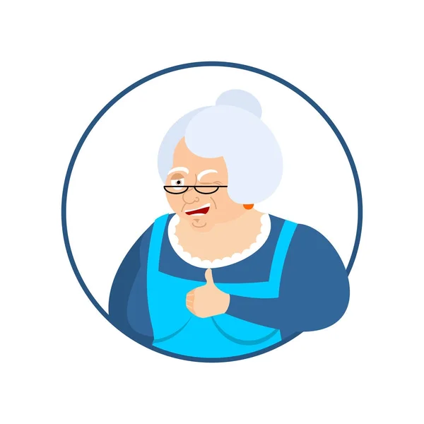 Büyükanne thumbs up ve emoji kırpmak. Büyükanne mutlu emoji. Mutlu — Stok Vektör