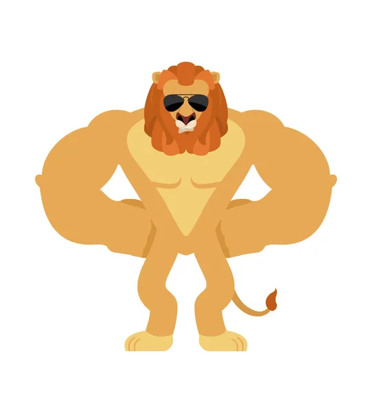 Lion Strong Cool en serio. Animal salvaje fumar cigarro emoji. bestia — Vector de stock