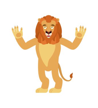 Aslan mutlu. Vahşi hayvan neşeli emoji. Neşeli bir canavar. Vektör illust