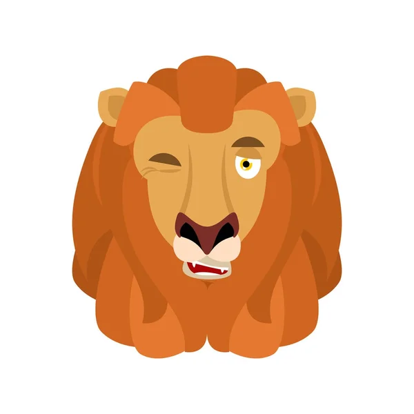 Leão pisca emoji avatar. Enfrentar animais selvagens emoção feliz. Vetor —  Vetores de Stock