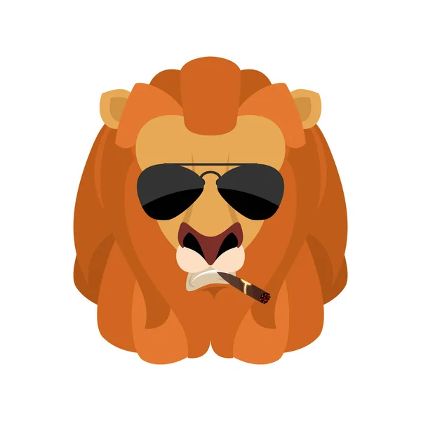 Lion Cool ernstige avatar van emoties. Wild dier Rookvrije sigaar — Stockvector