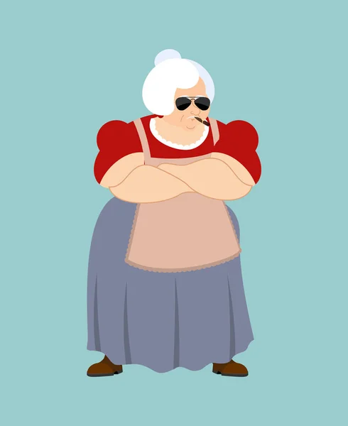 Grand-mère forte Cool sérieux. Grand-mère fumant des emoji de cigare. Ol — Image vectorielle