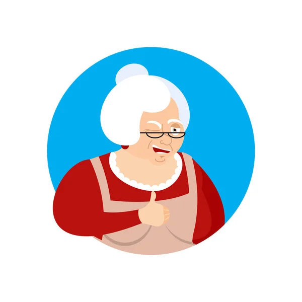 Nonna pollice in su e strizza l'occhio emoji. Nonna emoji felice. Happ — Vettoriale Stock