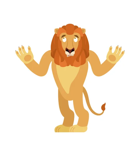 Lion confused emoji. Wild animal is perplexed emotions. Beast su — Stock Vector