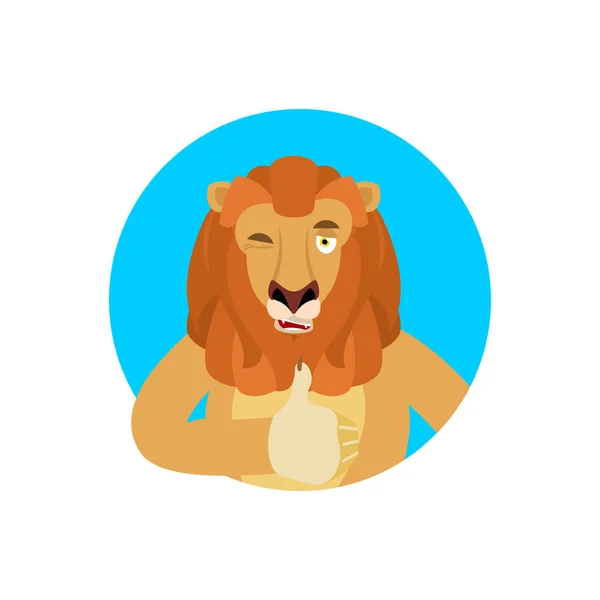 Leeuw duimen omhoog en emoji knipoogt. Wilde dieren gelukkig emoji. Vector — Stockvector