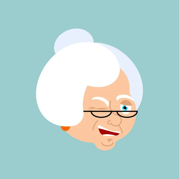 Büyükanne Göz kırpmalar duygu avatar. Yüz büyükanne neşeli emoji. Eski — Stok Vektör