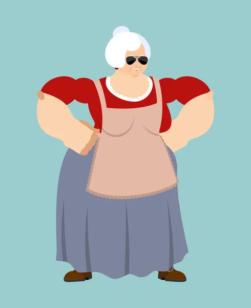 Grand-mère forte Cool sérieux. Grand-mère fumant des emoji de cigare. Ol — Image vectorielle