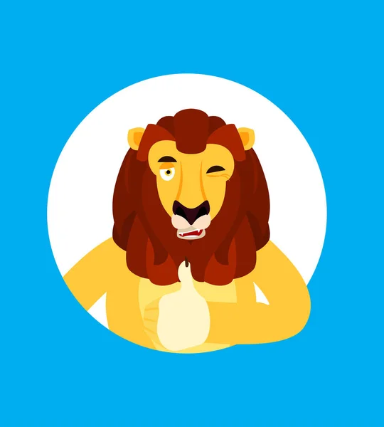 사자는 엄지손가락 하 고 이모티콘 윙크. 야생 동물 행복 하십시오 emoji 벡터 — 스톡 벡터