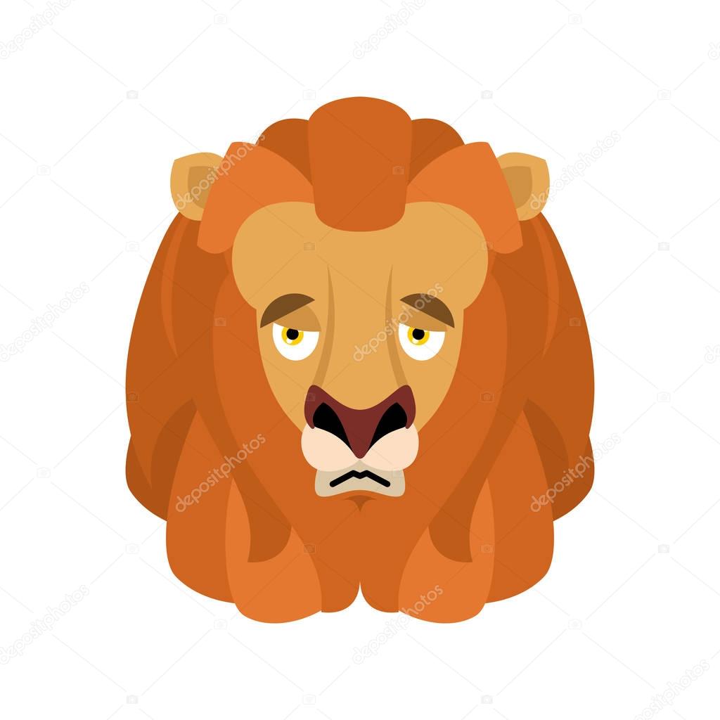 Lion sad emoji face avatar. Wild animal sorrowful emotions. Beas