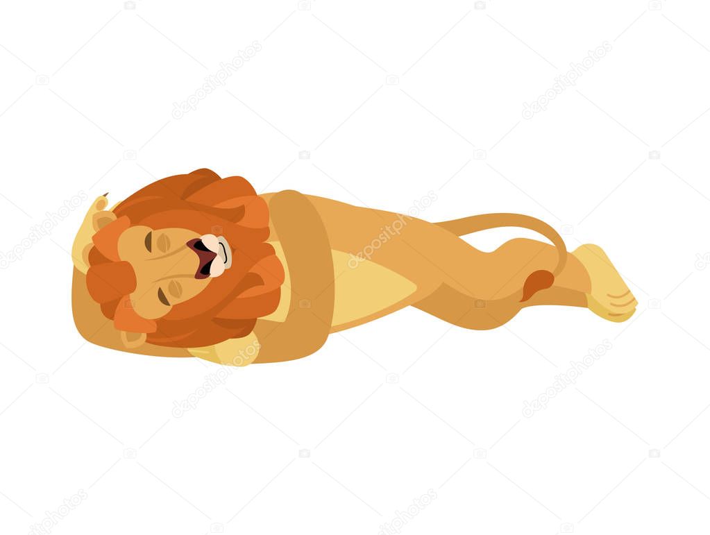 Lion sleeping. Wild animal asleep emotions. Beast. Vector illust