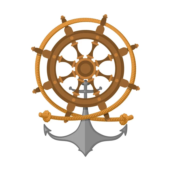 Corda, volante e ancora. Emblema marino. Illustrazione vettoriale — Vettoriale Stock