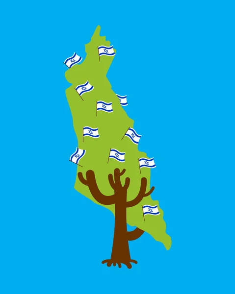 Patriotiska trädet Israel karta. Israeliska flaggan. Nationella politiska Plan — Stock vektor