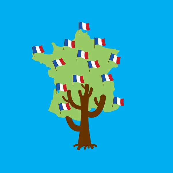 Patriottische boom Frankrijk kaart. Franse vlag. Nationale politieke Plant — Stockvector