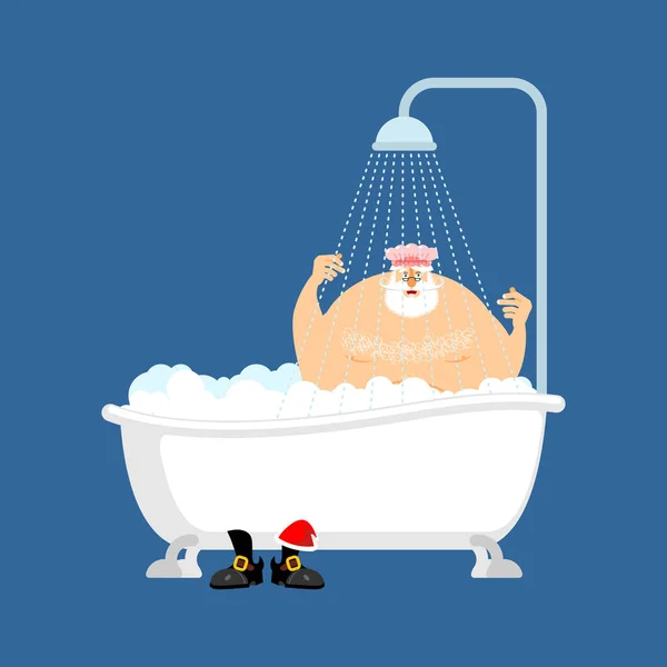 Санта Клаус в ванной. Рождественский дед моется. Новогодний вектор — стоковый вектор