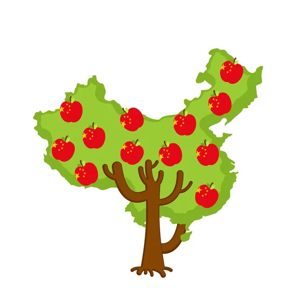 Patriottische apple tree China kaart. appels Chinese vlag. Nationale St — Stockvector