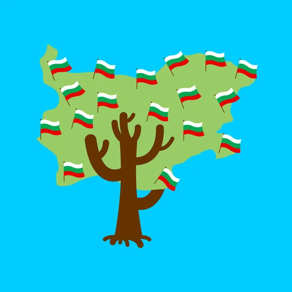 愛国的なツリー ブルガリア マップ。ブルガリアの国旗。国民の政治的な植物。ベクトル図 — ストックベクタ