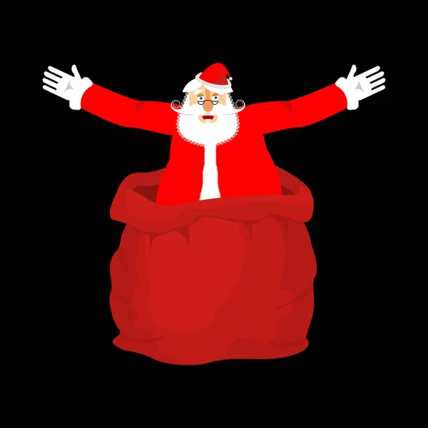 Άγιος Βασίλης από ανοιχτή κόκκινη τσάντα. Χριστούγεννα και Πρωτοχρονιά διάνυσμα άρρωστος — Διανυσματικό Αρχείο