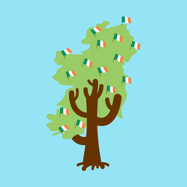 Arbre patriotique Irlande carte. Drapeau irlandais. Plante politique nationale — Image vectorielle