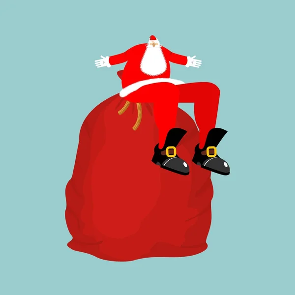 Άγιος Βασίλης κάθεται στην κόκκινη τσάντα απομονωμένη. Χριστούγεννα και Πρωτοχρονιά — Διανυσματικό Αρχείο