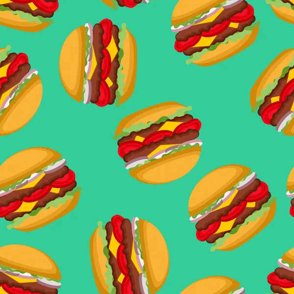 Burger-Muster. Hamburger Hintergrund. Fast Food Textur. Vektor — Stockvektor