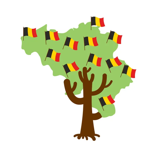 Patriótica árvore Bélgica mapa. Bandeira belga. Política nacional Pla —  Vetores de Stock