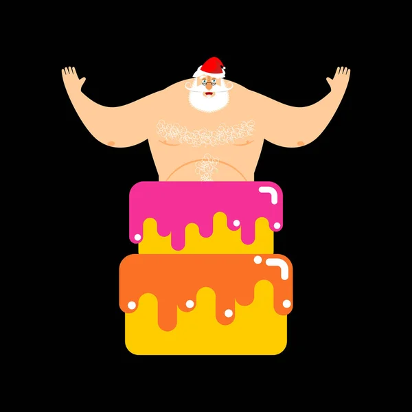 Santa Claus stripper de la torta. Felicitaciones navideñas. Nueva Y — Vector de stock