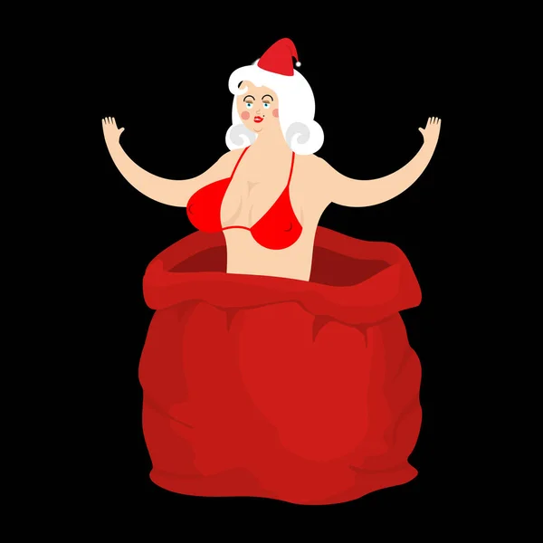 Santa meisje stripper uit open rode zak. Kerstmis en Nieuwjaar Ve — Stockvector