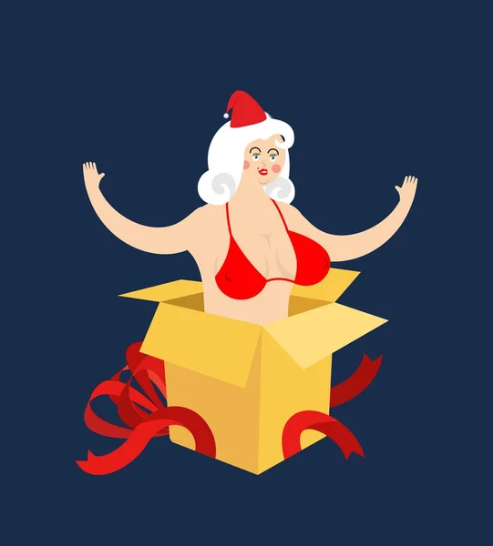 Santa girl de boîte cadeau ouverte. Félicitations et surprise. Chr — Image vectorielle