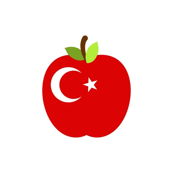 Drapeau pomme Turquie. Fruit national turc. Illustration vectorielle — Image vectorielle