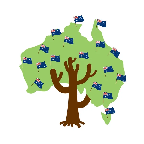 Мапа Австралії вітчизняної дерево. Австралійський прапор. Національні politica — стоковий вектор