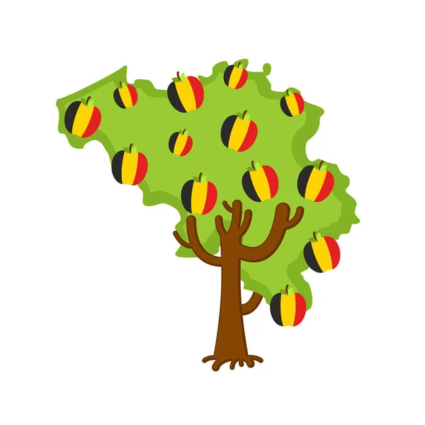 Patriottische apple boom België kaart. appels Belgische vlag. Nationale — Stockvector